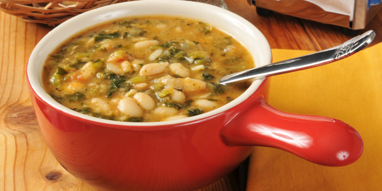 Bean and kale soup ready to eat.